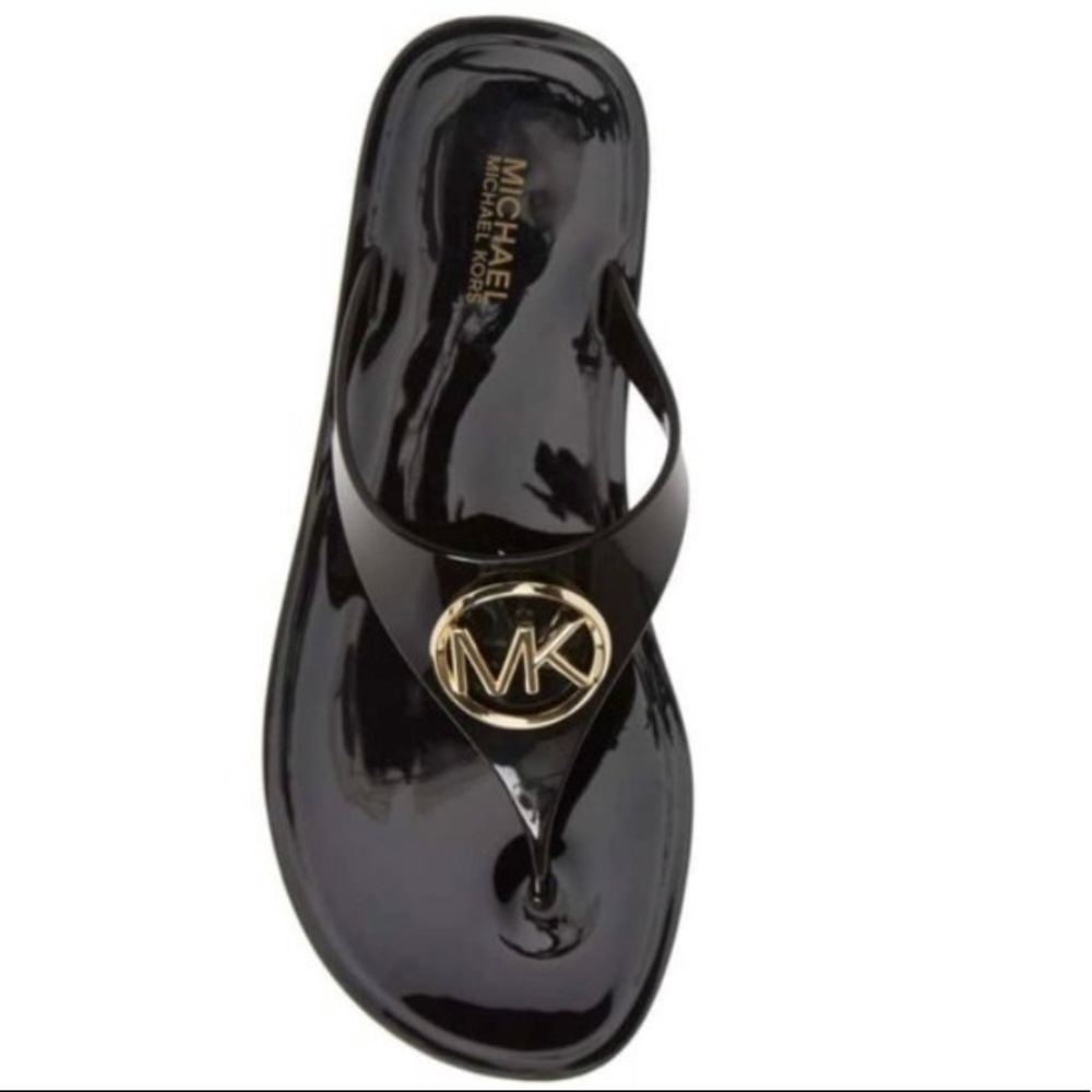 Michael Kors thongs sandals jelly sandals slip on black shiny upper size 9